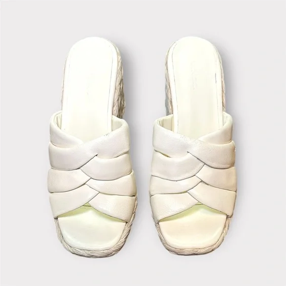 Vince Ivory / Cream Gilian Braided Leather Raffia Wedge Platform Sandals- 8 - Picture 2 of 8